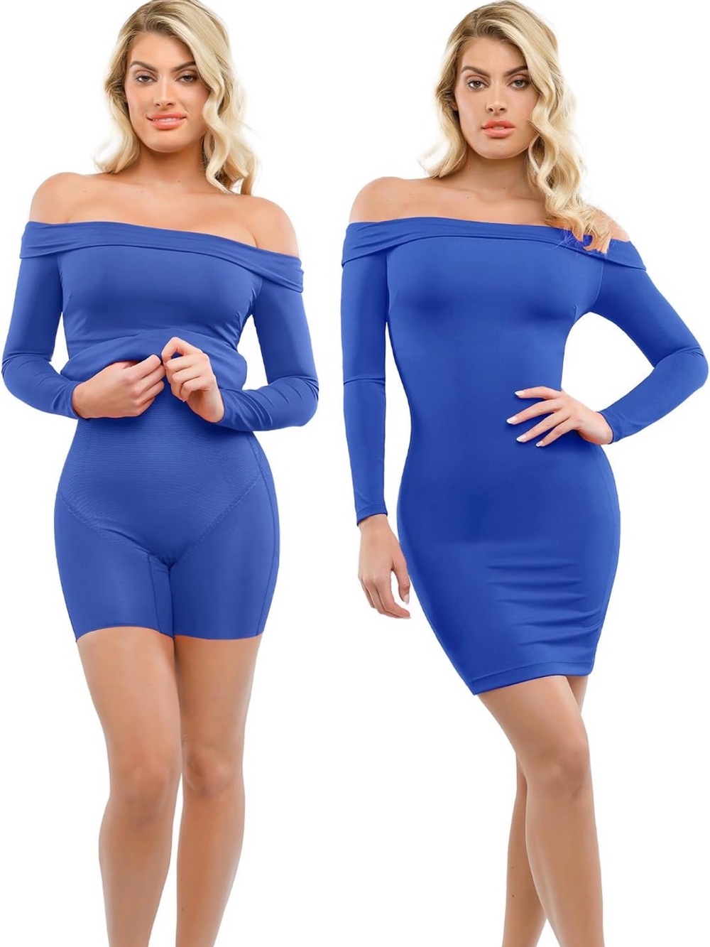 Off-Shoulder Midi Dress in Royal Blue